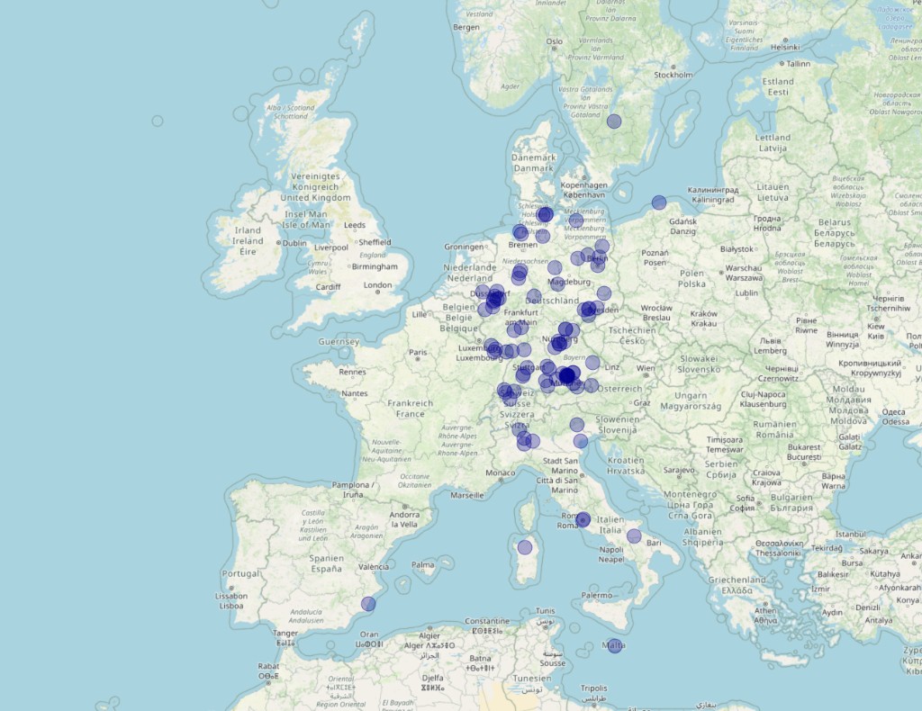 Karte der Dodo-Club Mitglieder in Europa